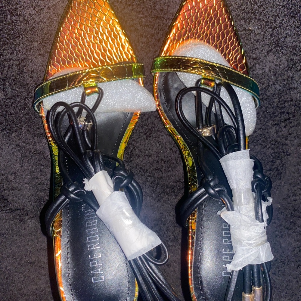 Cape Robbin Iridescent Heels with Black Straps